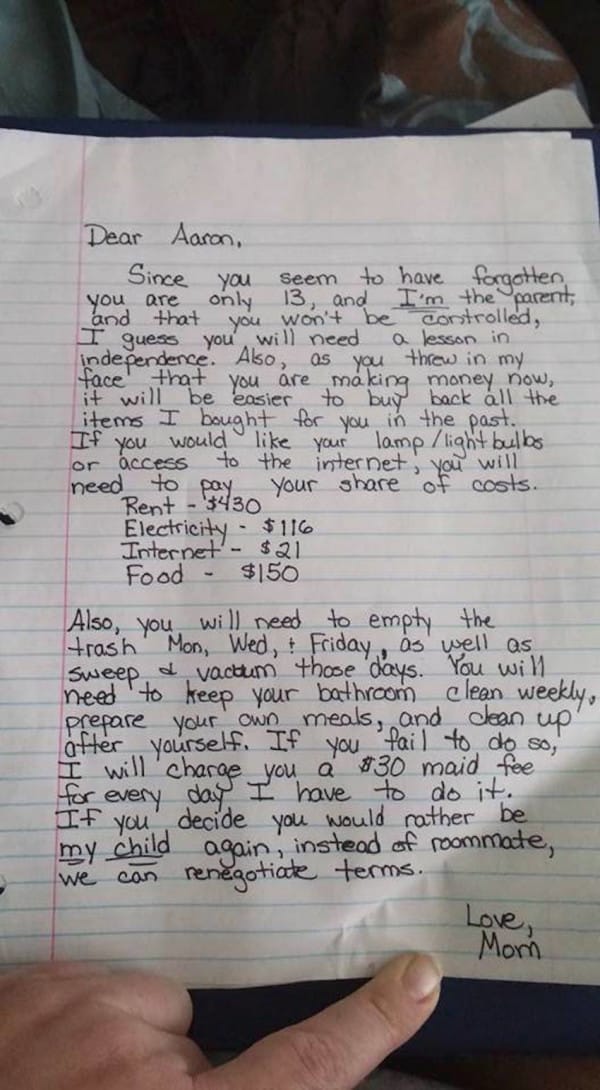 Mom Writes A Letter To Punish Her Entitled Son And It's Going Viral
