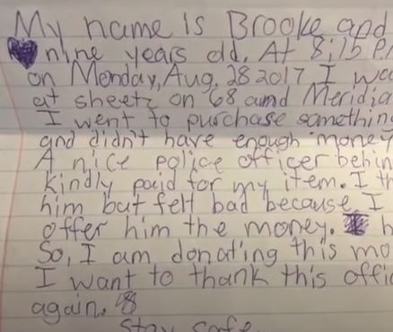 Little girl puts $10 bill inside letter for police officers with ...